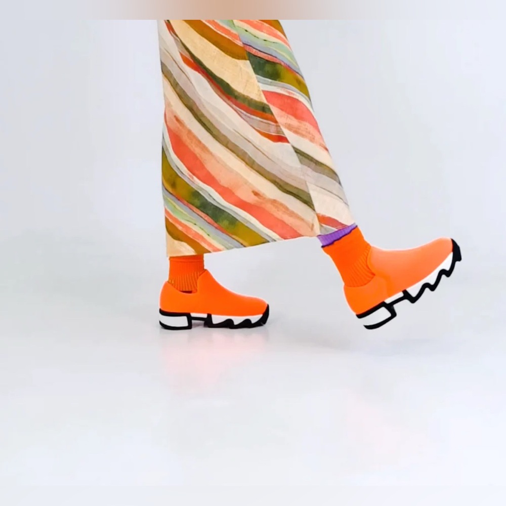 iRi WES I Neon Orange Low Top Vegan Platform Sneakers Neoprene Chunky Shoes
